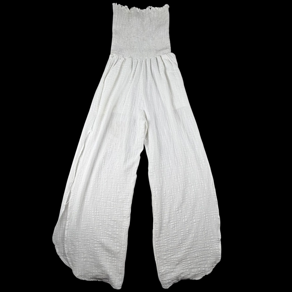Peixoto Jumpsuit M White Strapless Smock Gauze Wide Split Leg Beach Resort Swim